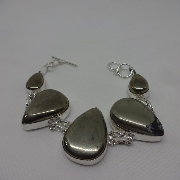 Vivid "APACHE PYRITE" Handmade Sterling Bracelet 7" #826 - Picture 2 of 3